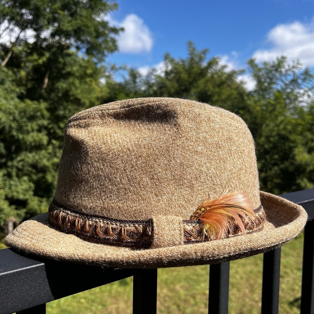 Vintage Dobbs Fedora Mens Size Large Brown Wool Hat Feather Oktoberfest
